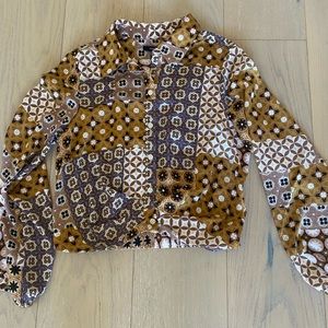 DREW Brown and White Blouse with Patchwork Design- never worn